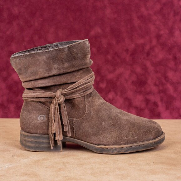 Born Women Oueva Brown Suede Zip Braided Moto Biker Ankle Boots sz 8.5 - Picture 4 of 7